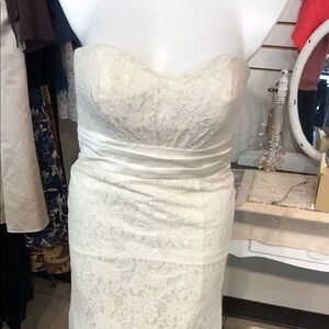 Pretty Maids Strapless Lace Sheath Gown in ivory